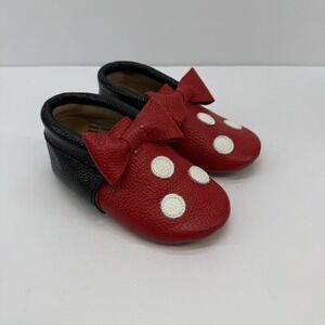 Disney MONKEY FEET MICKEY MOUSE Red Leather Moccasins Shoes Size 12-18 Months